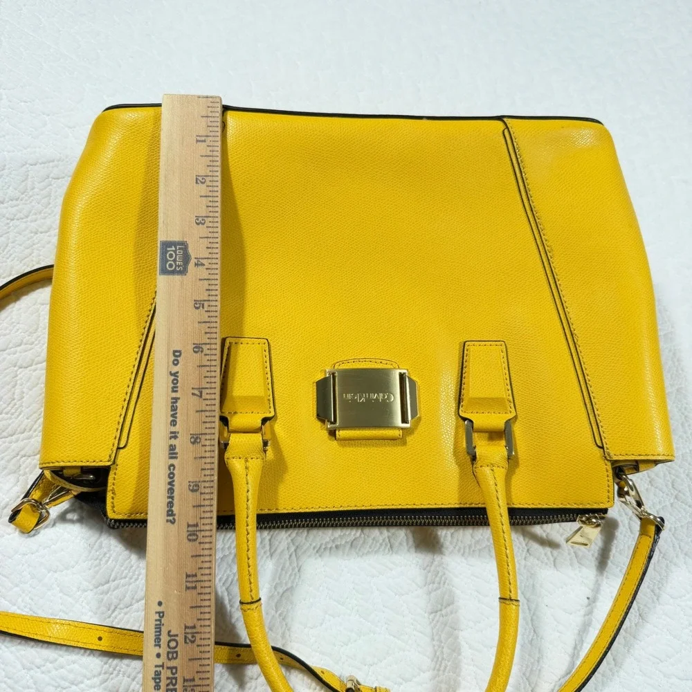Calvin Klein Satchel Handbag Womens Yellow Designer Faux Leather Tassel EUC